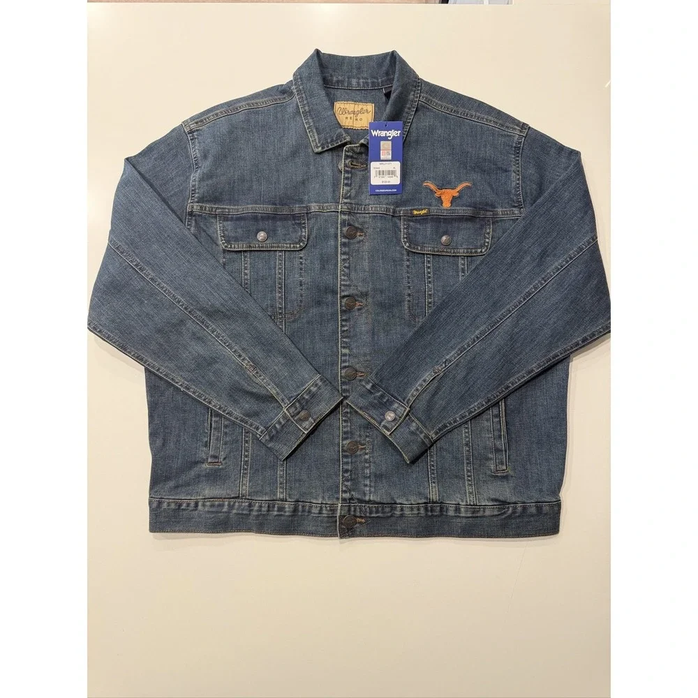 Wrangler Texas Denim Jacket WRUJ11371 Blue XL Longhorns Flannel Lined